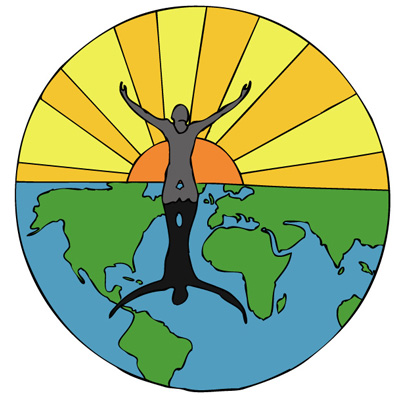 illustration of a human expressing jubilation for the earth and sun