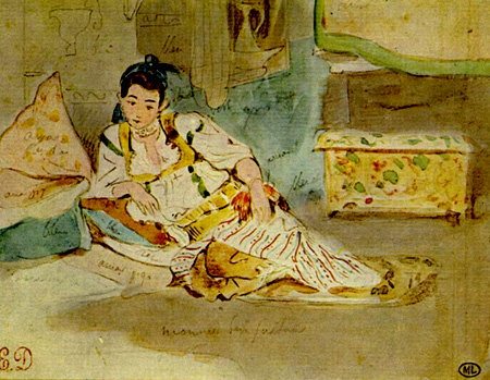 woman lying leisurely against pillows